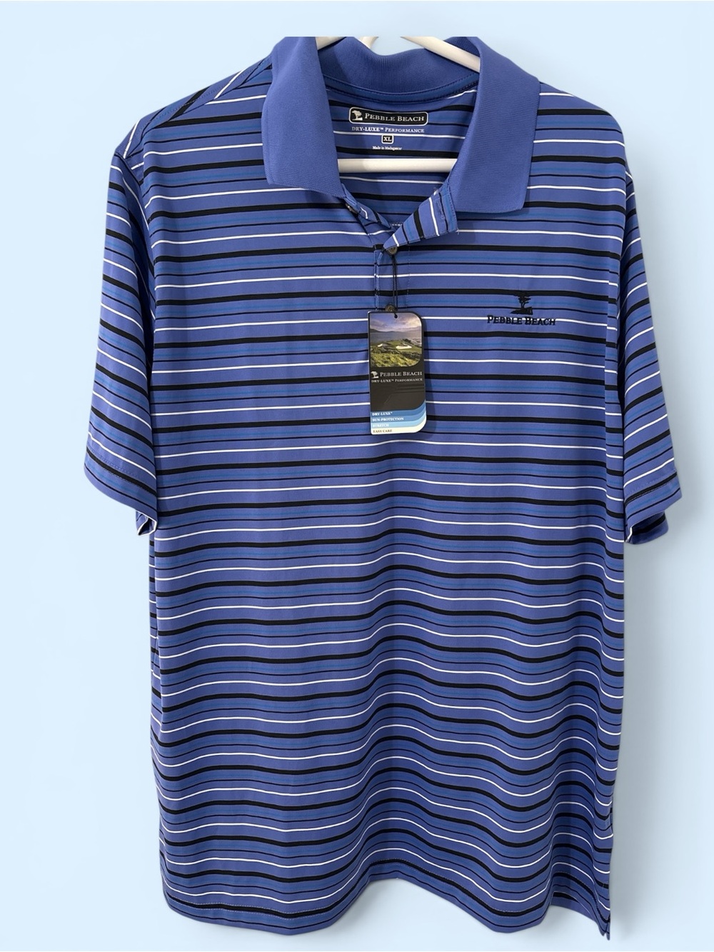 Pebble Beach Blue & Black Striped Polo